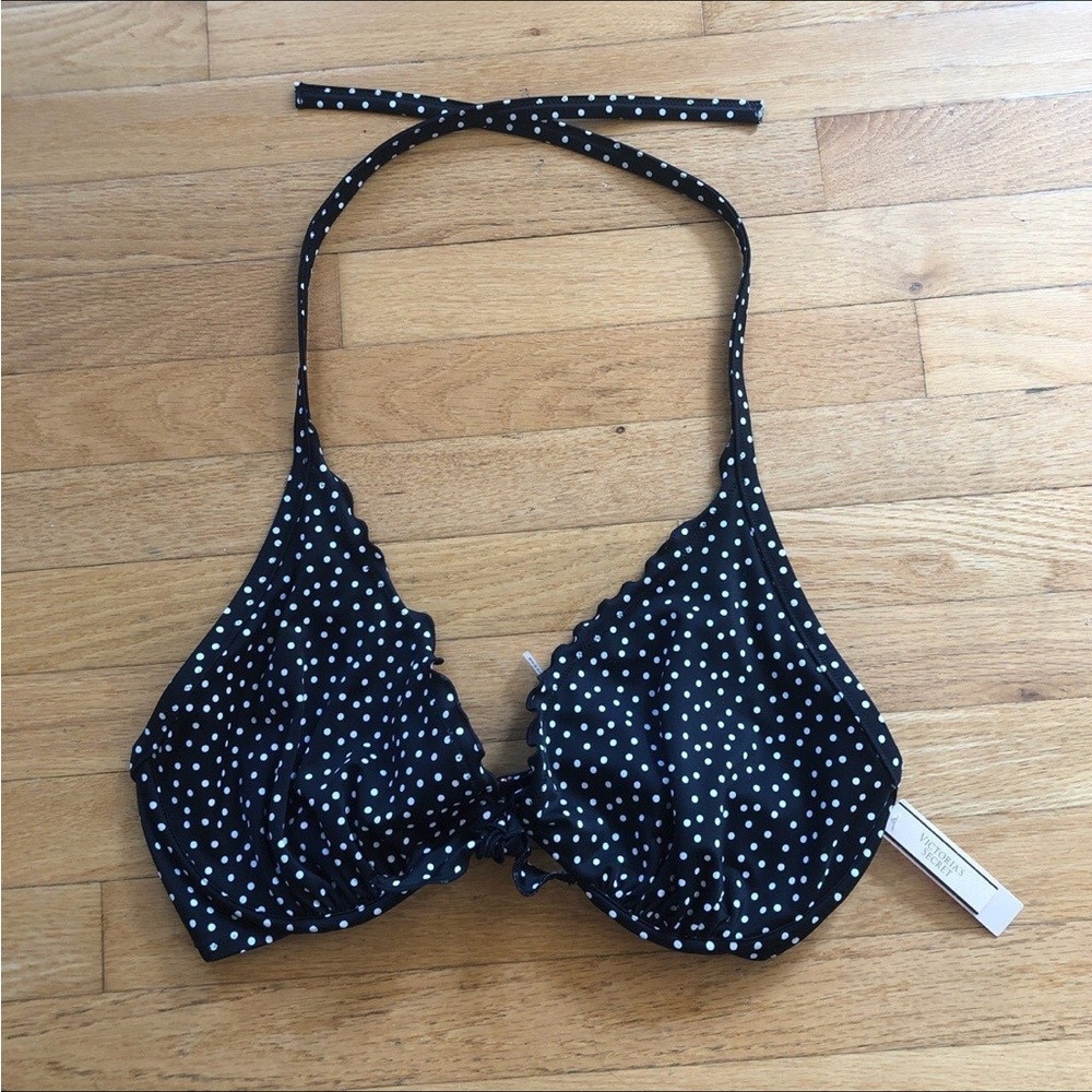 Victoria's Secret Black and White Polka Dot Bikini Top